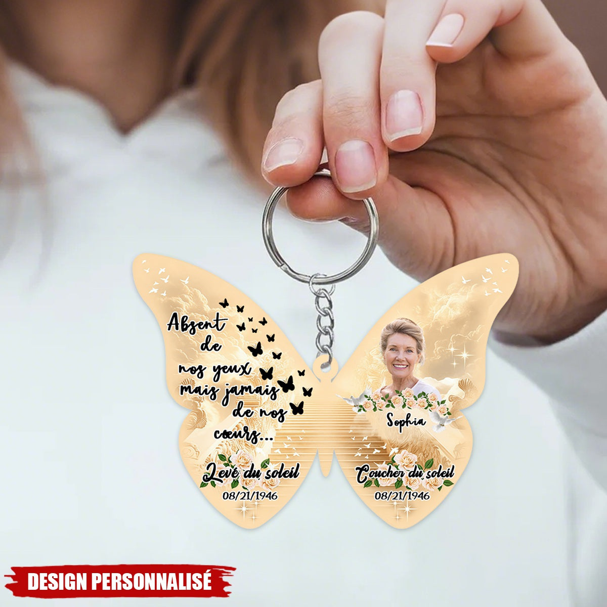 Porte-Clés Papillon Photo Personnalisé — Gardez Vos Êtres Chers Près de Vous