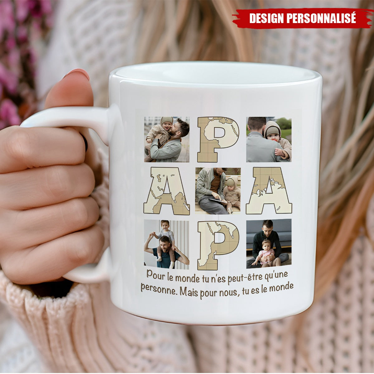 Mug personnalisé avec photos – Papa, tu es notre monde