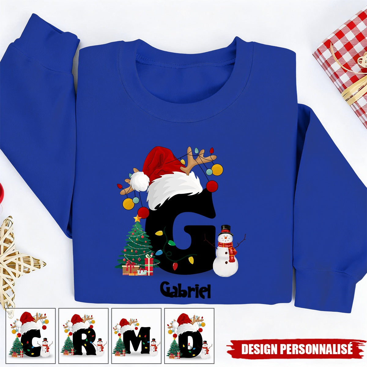 Sweat de Noël Personnalisé à Col Rond – Cadeau Unique pour Famille ou Couple