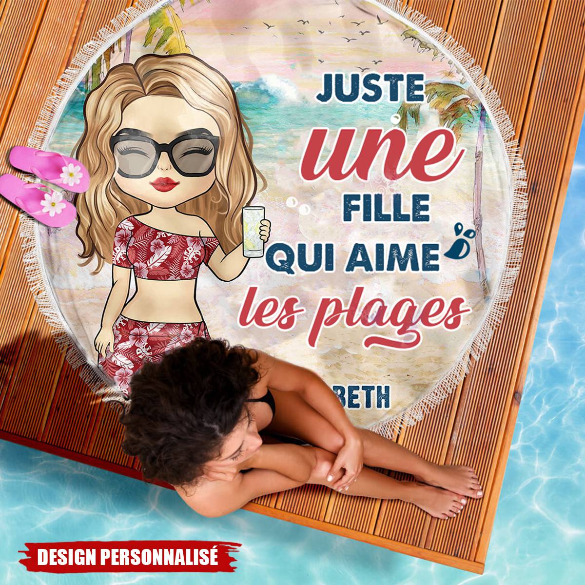 La vie est meilleure à la plage - Serviette de Plage Ronde Personnalisée