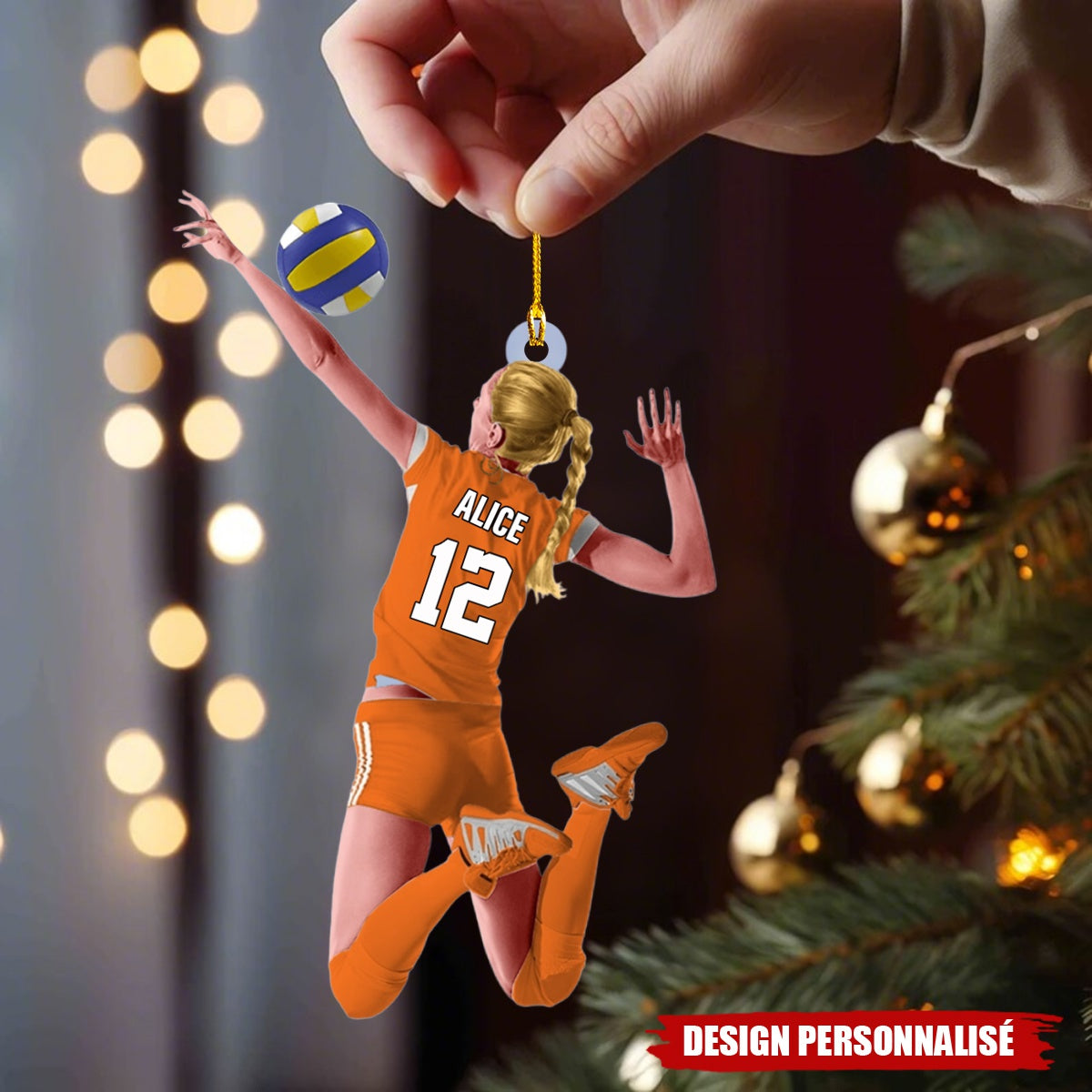 Ornement de Noël Personnalisé – Joueuse de Volley-Ball avec Nom et Numéro