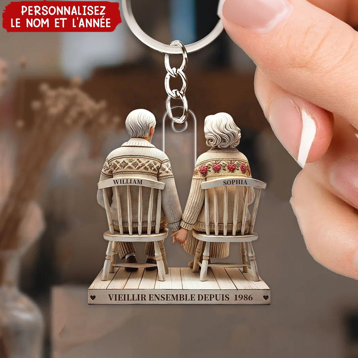 Porte-clés personnalisée "Vieillir ensemble" - Cadeau sentimental pour couple