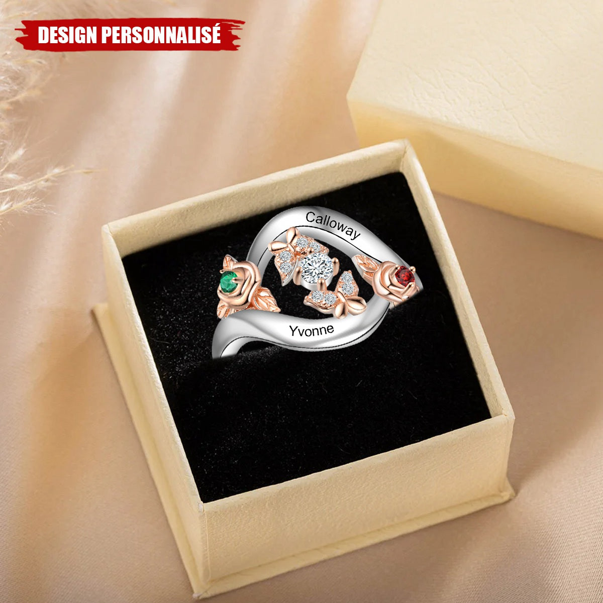 Bague Personnalisée en Forme de Rose – Cadeau Unique pour Elle