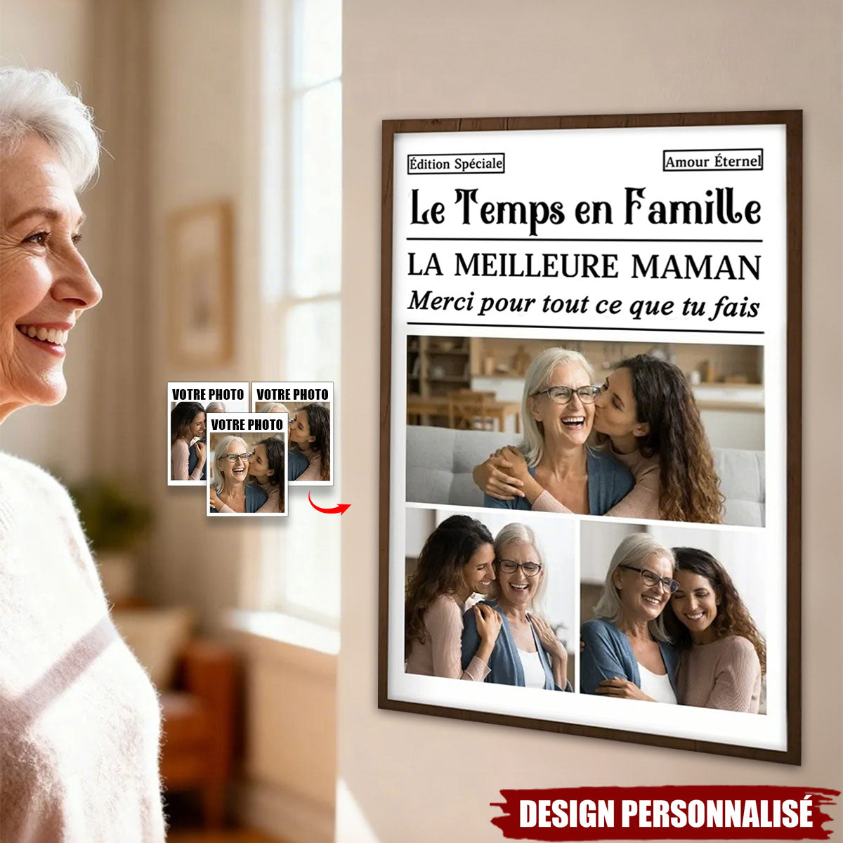 Affiche Personnalisée Le Temps en Famille — Hommage à Maman/Papa avec Vos Photos
