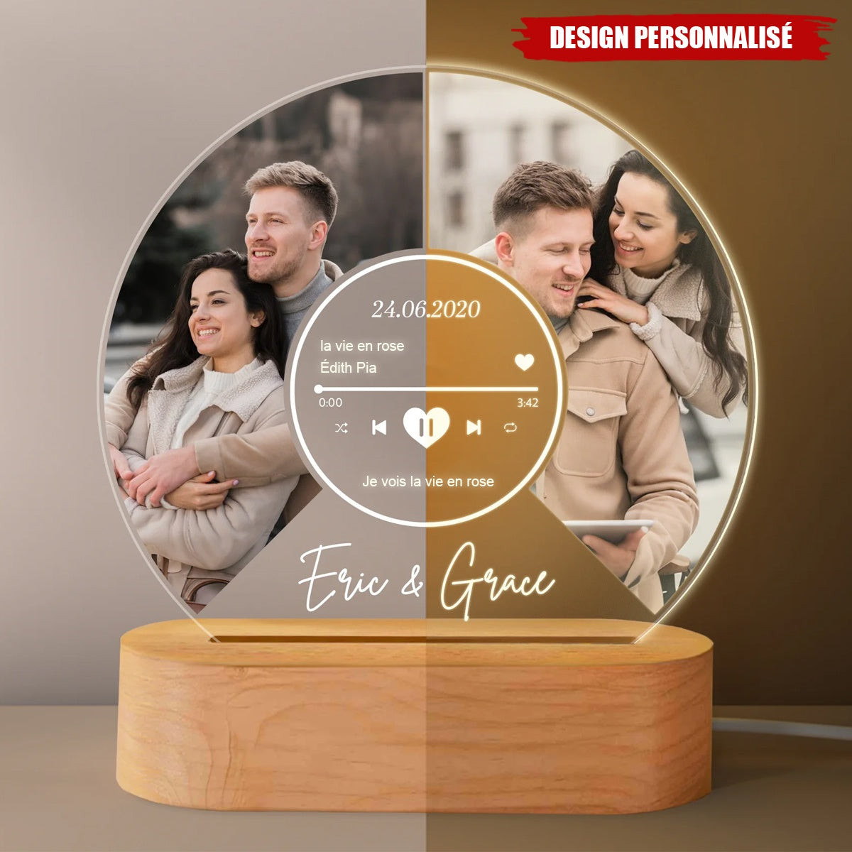 Lampe LED musicale personnalisée avec photos de couple – Cadeau de Saint-Valentin pour couple