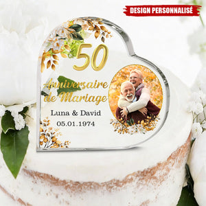 Plaque Photo Cœur Personnalisée — Cadeau d’Anniversaire de Mariage Pour le Couple