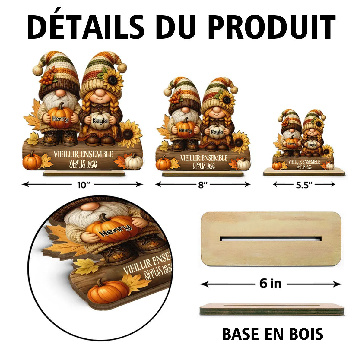 Plaque en Bois Personnalisée – Vieillir Ensemble avec un Couple de Nains