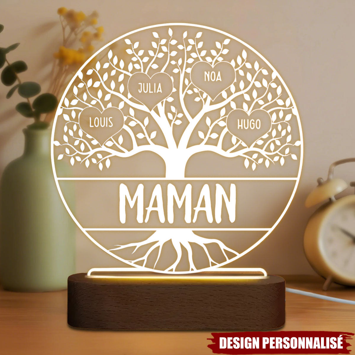 Lampe LED Personnalisée – Arbre de Vie avec Noms Enfants