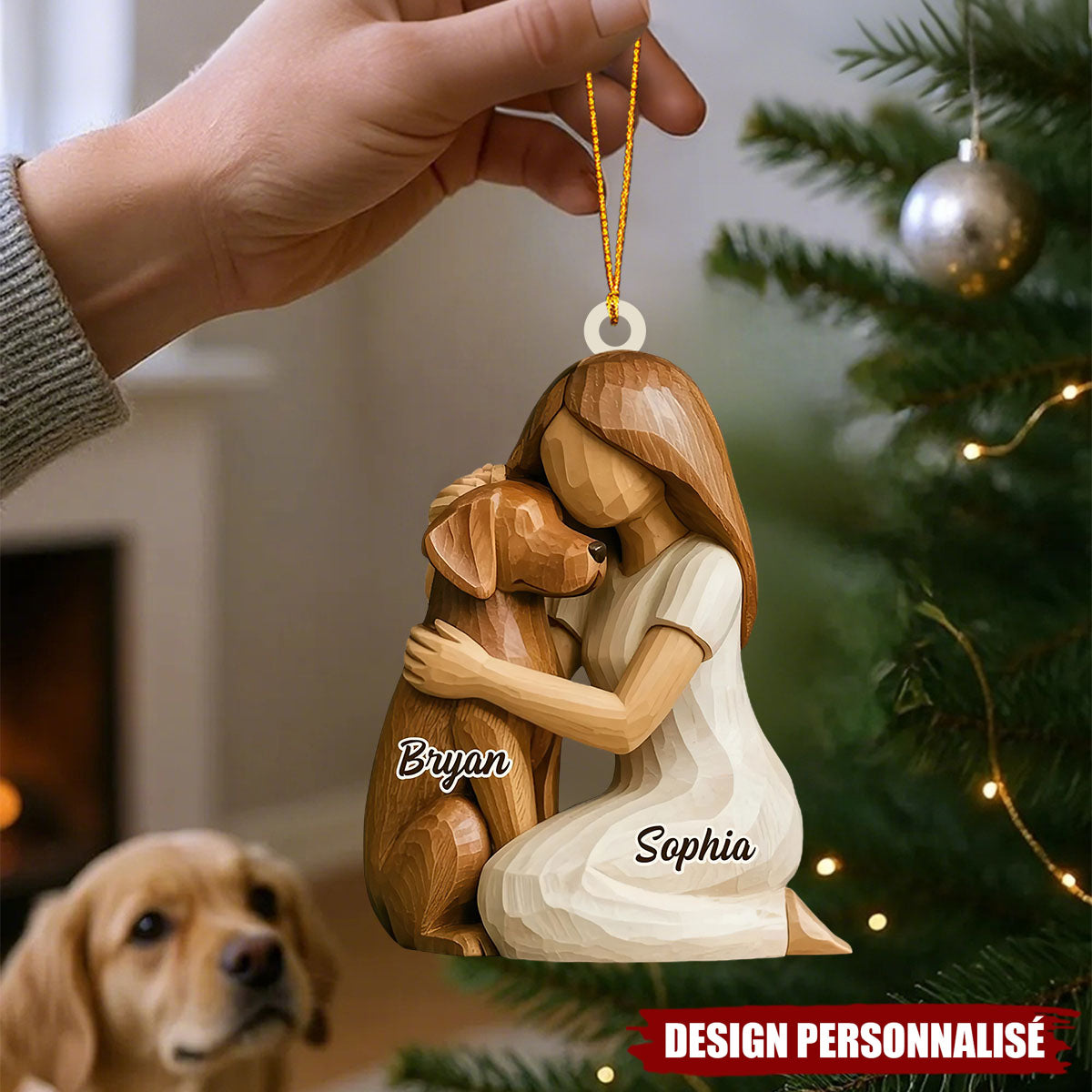 Ornement Noël Personnalisé – Câlin Tendresse avec Votre Chien
