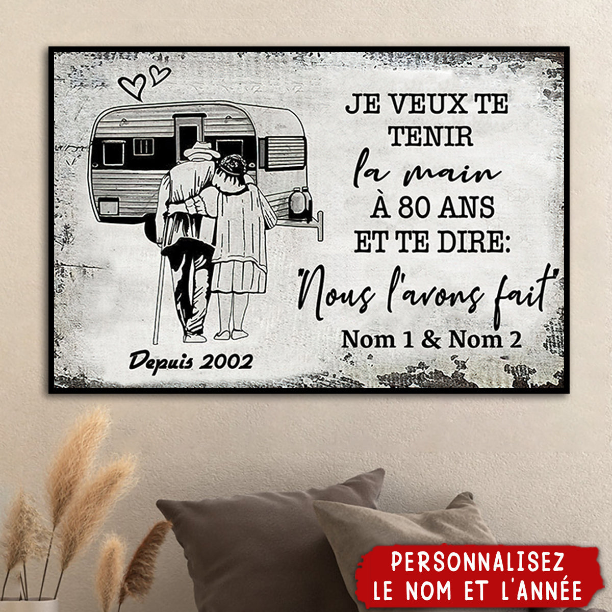 Affiche Couple Personnalisée – “Je veux te tenir la main à 80 ans” – Style Vintage Camping-Car
