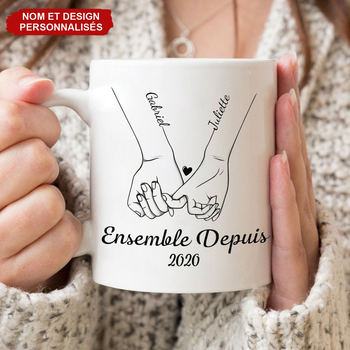 Mug Couple Personnalisé – Mug Promesse du Petit Doigt avec Noms Personnalisés