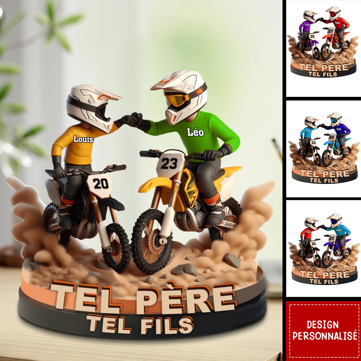 Papa et Fils en Moto Cross – Plaque Personnalisée, Cadeau pour Papa