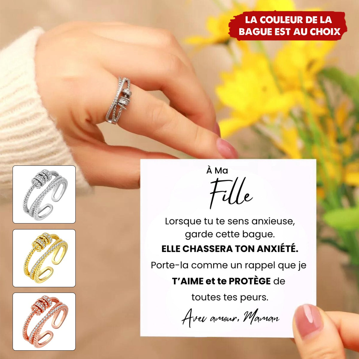 À Ma Fille - Bague Anti-Stress avec Message Touchant