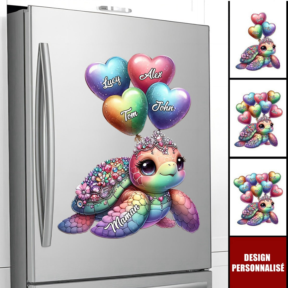 Autocollant personnalisé - Tortue Arc-en-ciel avec Prénoms