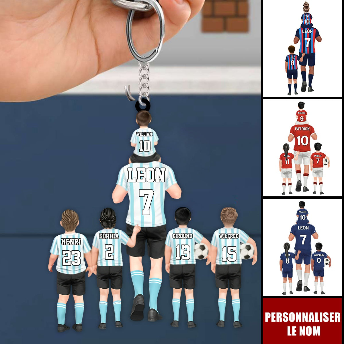 Porte-clés Équipe de Football Personnalisé – Papa et Enfants avec Prénoms et Numéros