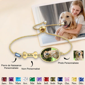 Bracelet commémoratif personnalisé avec photo d’animal - Nom & Pierre de Naissance
