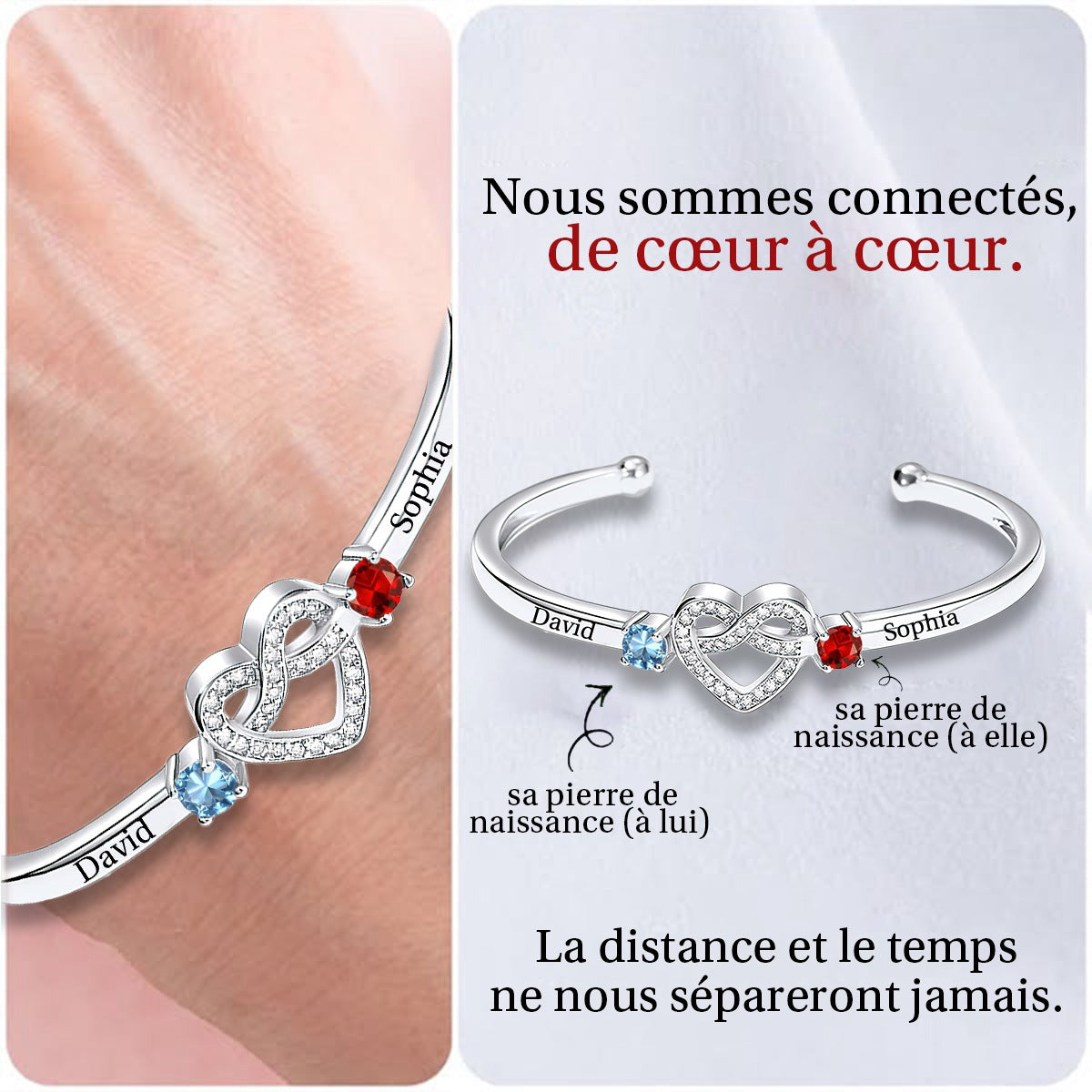 Ensemble pour toujours – Bracelet de couple personnalisé avec pierres de naissance