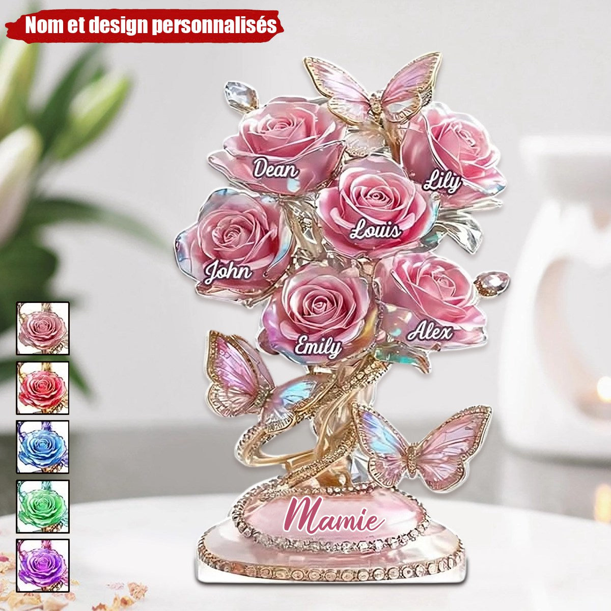 Chaque rose détient un morceau de votre cœur – Plaque personnalisée en acrylique en forme spéciale, personnalisée pour la famille