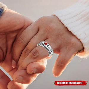 Bague personnalisée avec message caché et pierre de naissance - Cadeau de Saint-Valentin pour couple