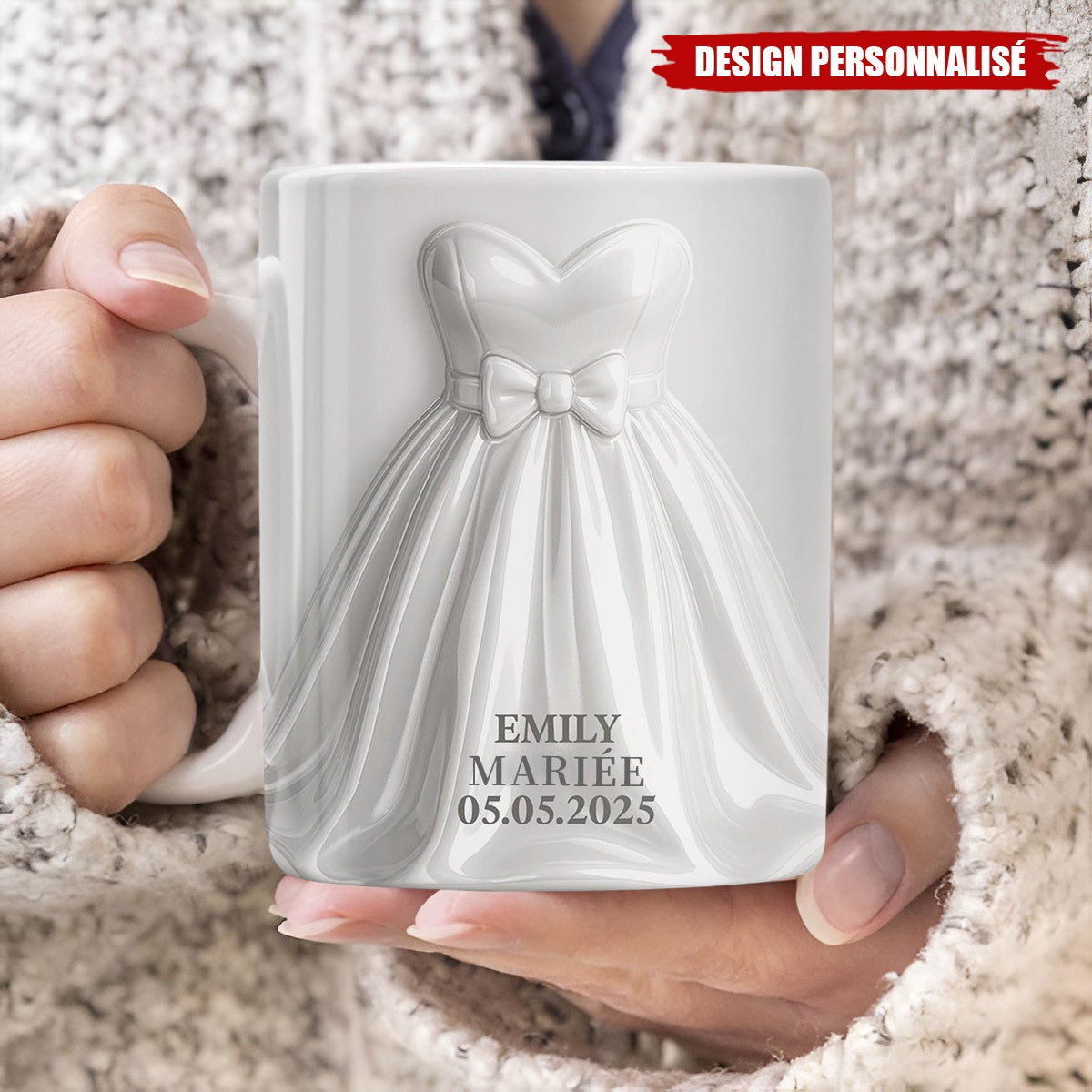 Mug de Mariage Personnalisé – Robe de Mariée et Costume Élégant avec Noms et Date
