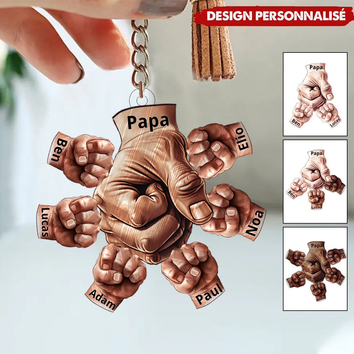 Porte-clés personnalisé Papa & Enfants – Poing contre Poing