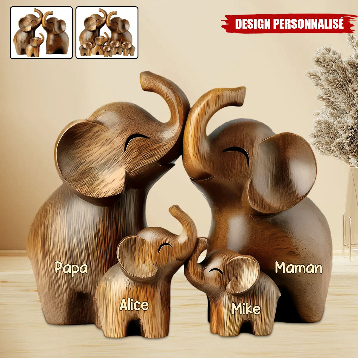 Famille d’Éléphants Personnalisée plaque en acrylique – Cadeau Décoratif Unique pour Parents et Enfants