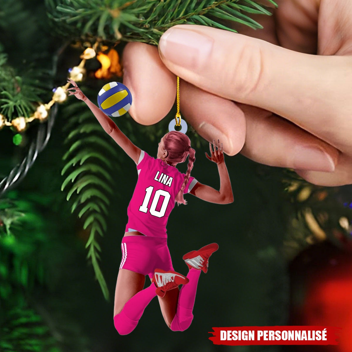 Ornement de Noël Personnalisé – Joueuse de Volley-Ball avec Nom et Numéro