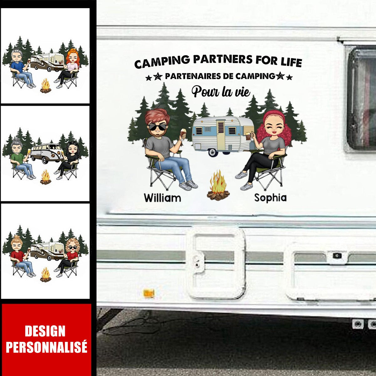 Autocollant Personnalisé Camping - Couple & Camping-Car
