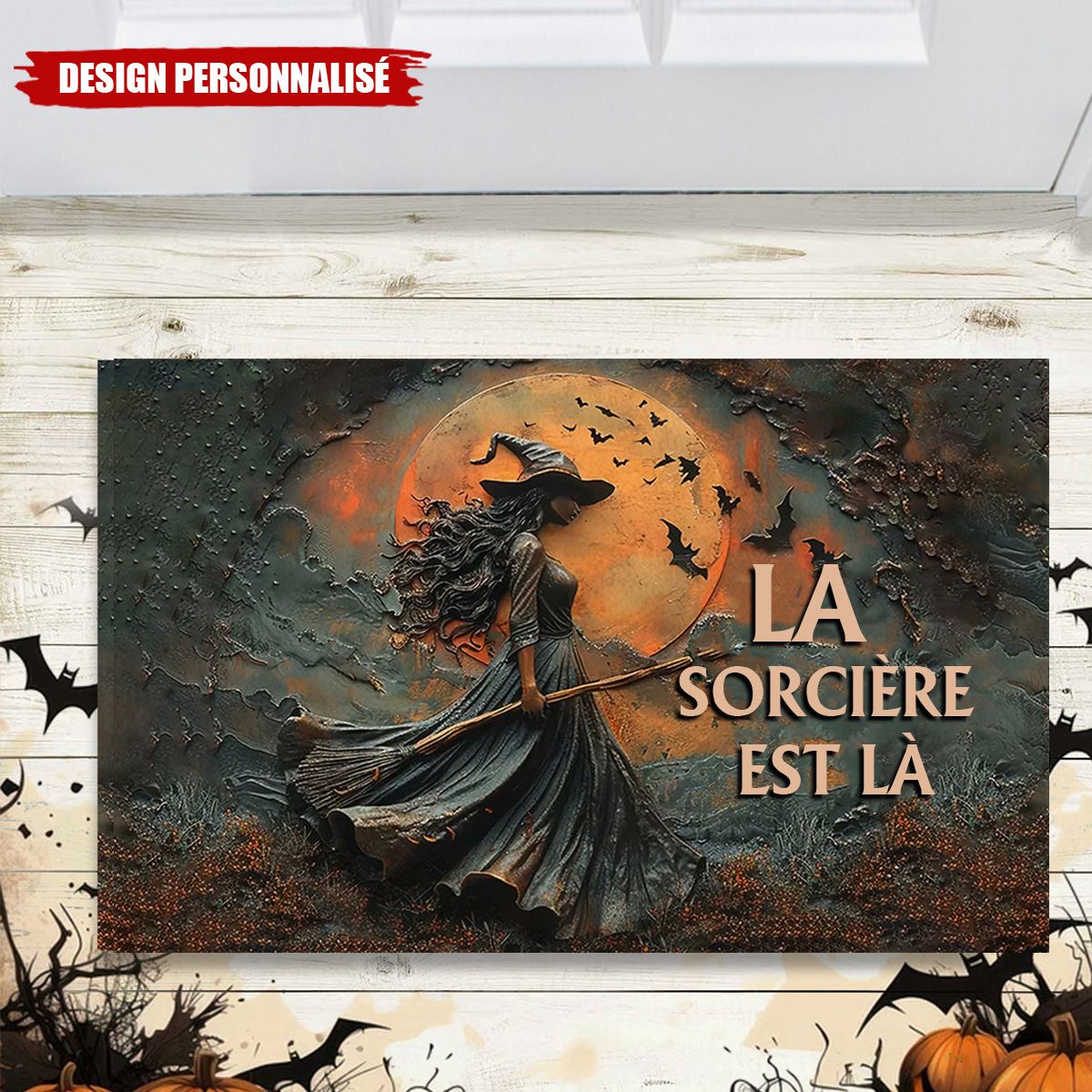 Tapis d’Entrée Halloween Personnalisé – La Sorcière Est Là