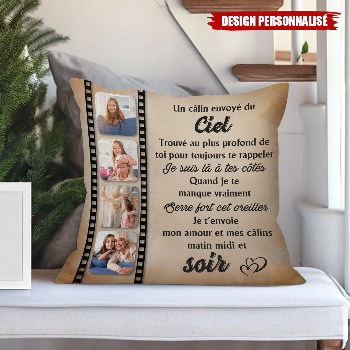 Coussin Personnalisé avec Message du Ciel – Cadeau Réconfortant pour les Êtres Chers