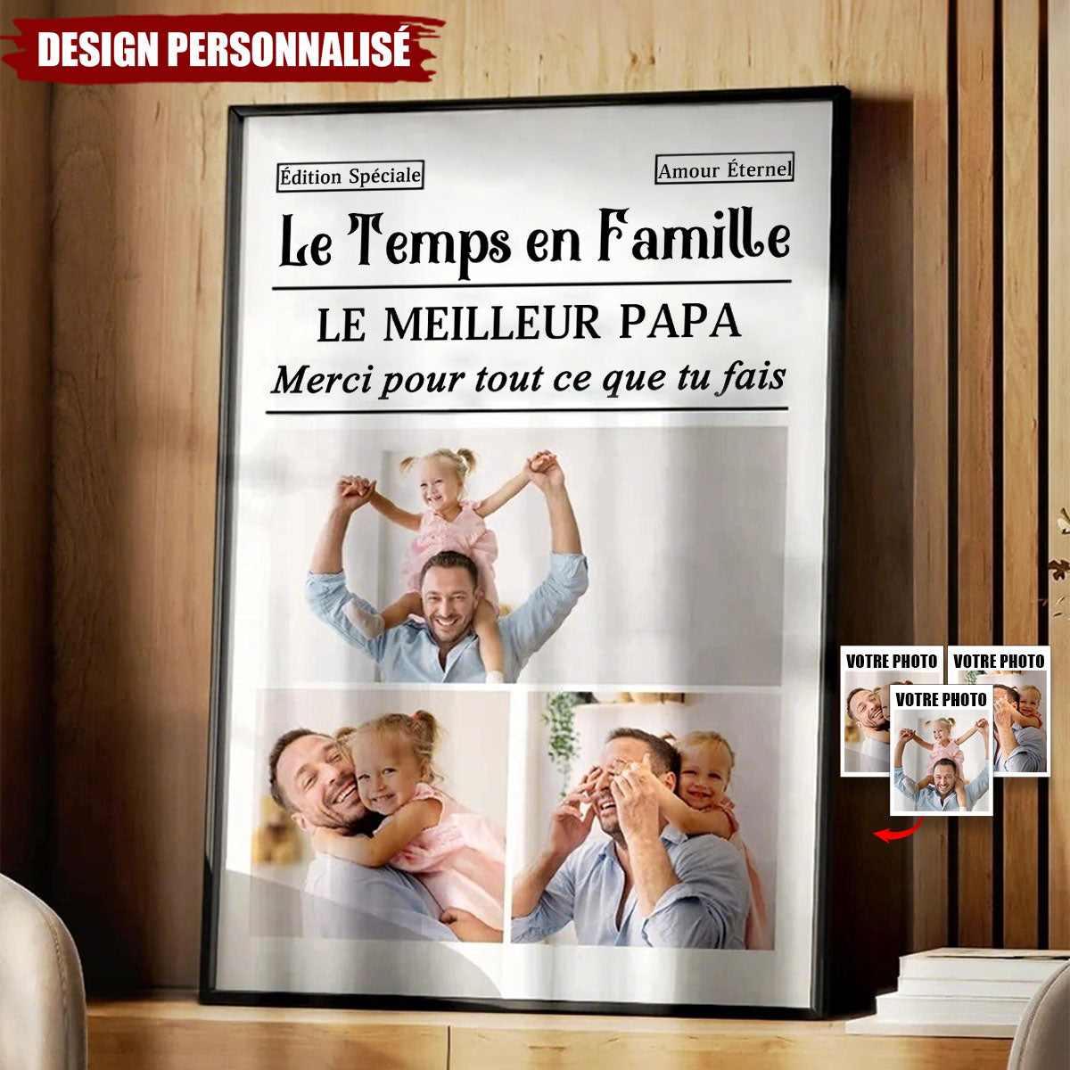 Affiche Personnalisée Le Temps en Famille — Hommage à Maman/Papa avec Vos Photos