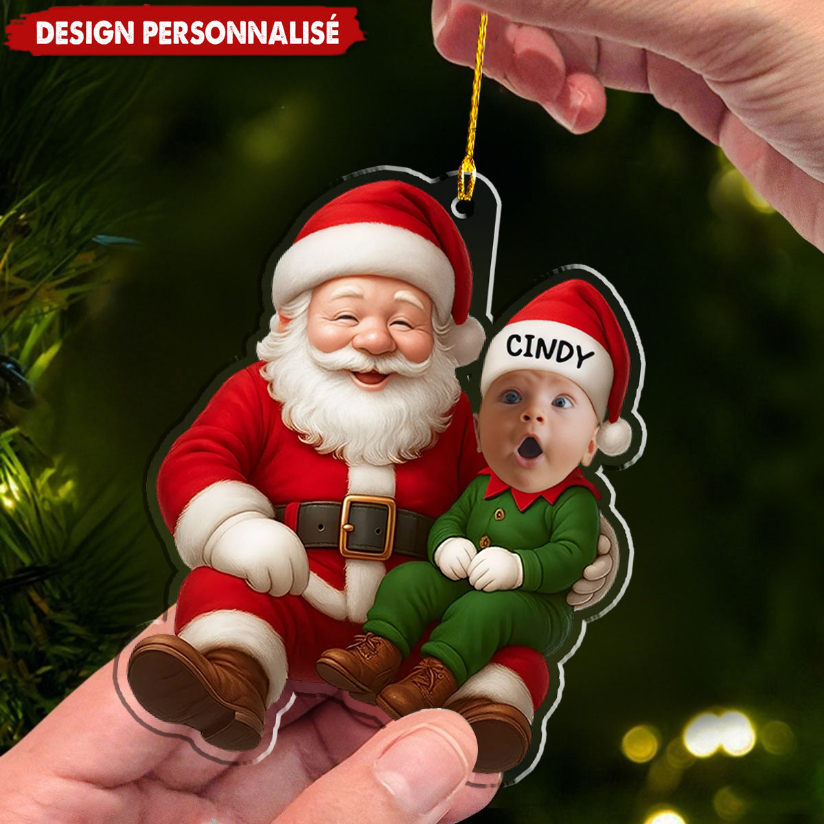 Ornement Acrylique Personnalisé Père Noël & Bébé – Décoration Unique pour Sapin de Noël