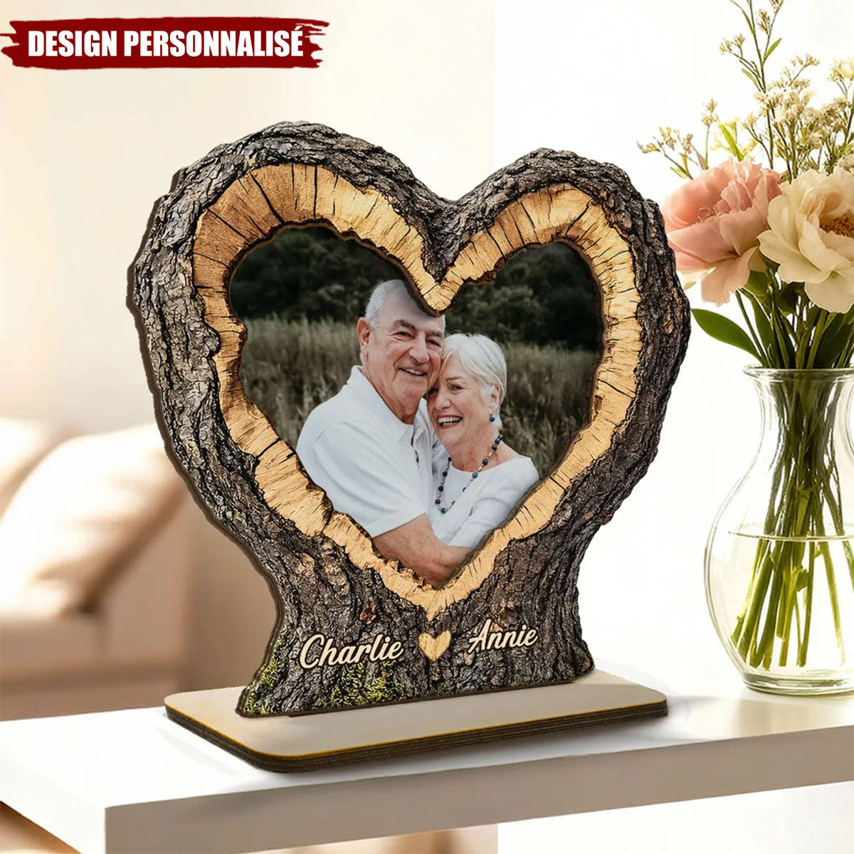 Plaque en Bois en Forme de Cœur Personnalisée - Cadeau de Saint-Valentin pour Lui, pour Elle
