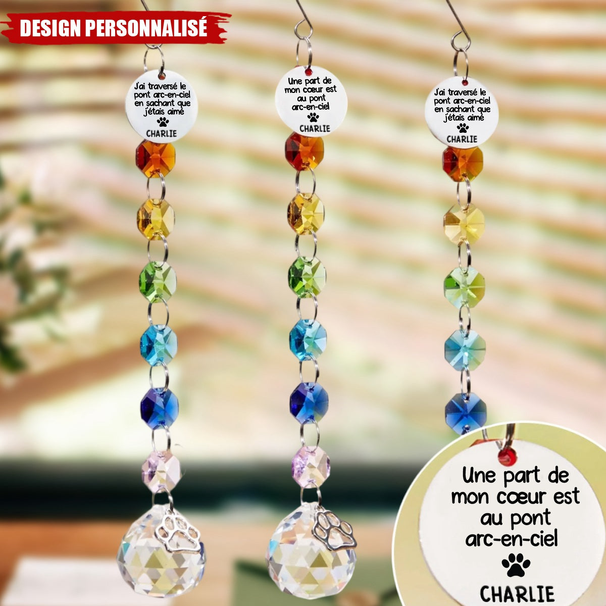 Suncatcher Cristal Personnalisé – Hommage à un Animal au Pont Arc-en-Ciel