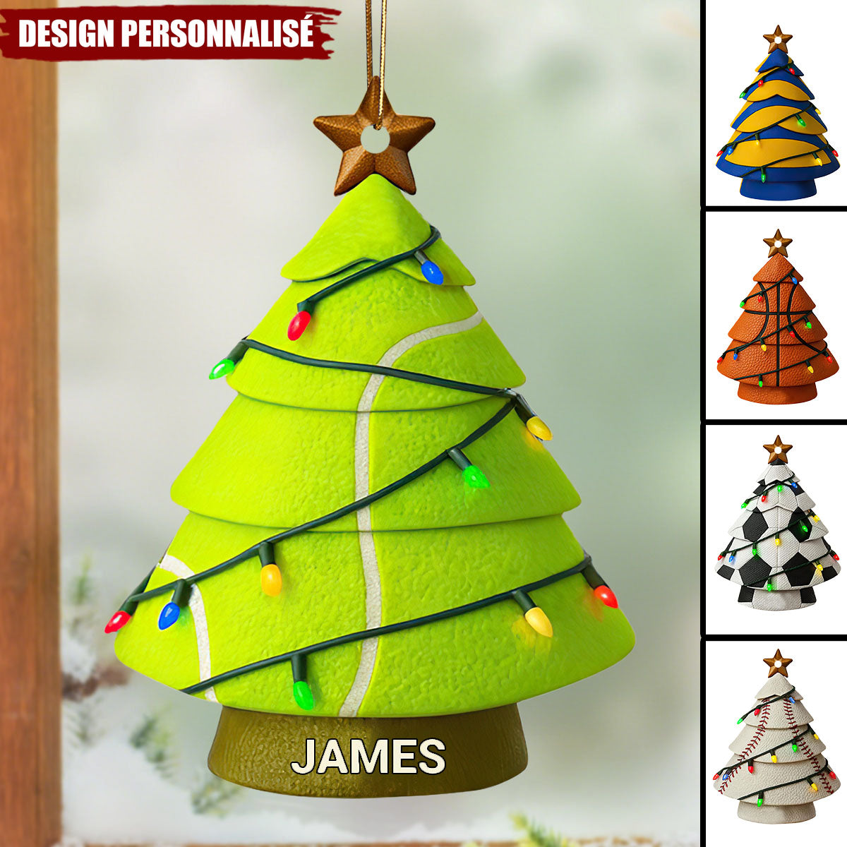 Ornement de Noël Personnalisé en Forme de Sapin – Design Sportif Unique