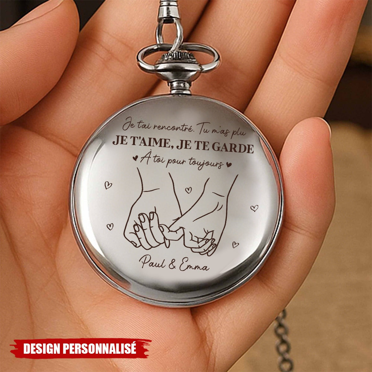 Montre De Poche Personnalisable Pour Couple - Cadeau Romantique pour Lui ou Elle