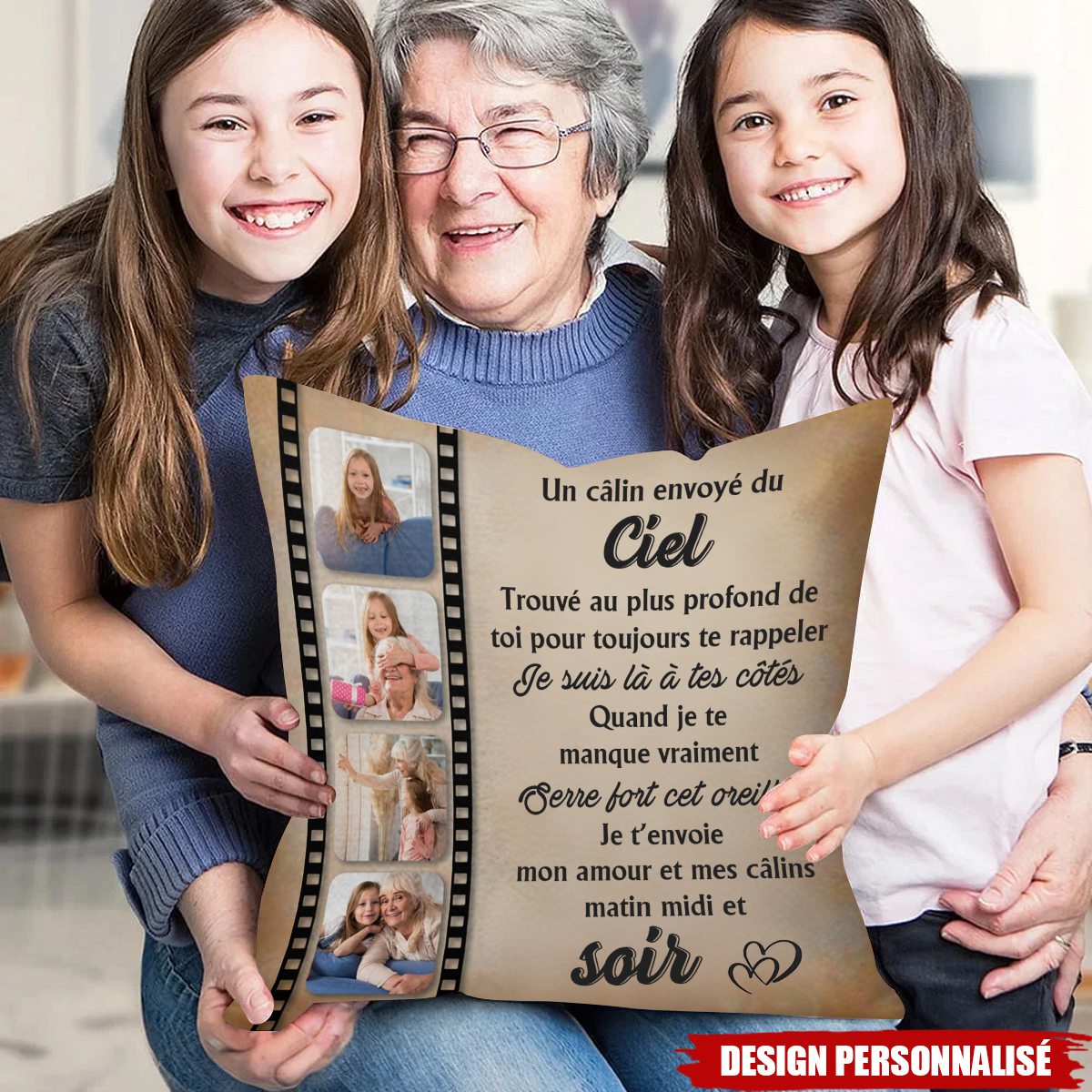 Coussin Personnalisé avec Message du Ciel – Cadeau Réconfortant pour les Êtres Chers
