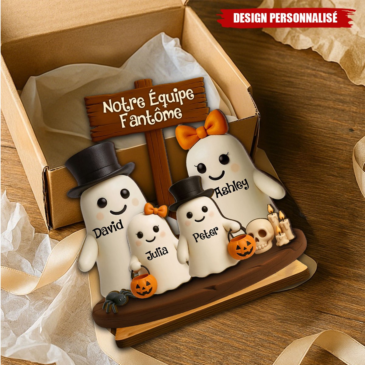 Plaque en Bois Personnalisée – Notre Équipe Fantôme