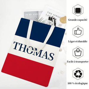 Tote Bag Personnalisé aux Couleurs du Drapeau Français – Prénom au Choix