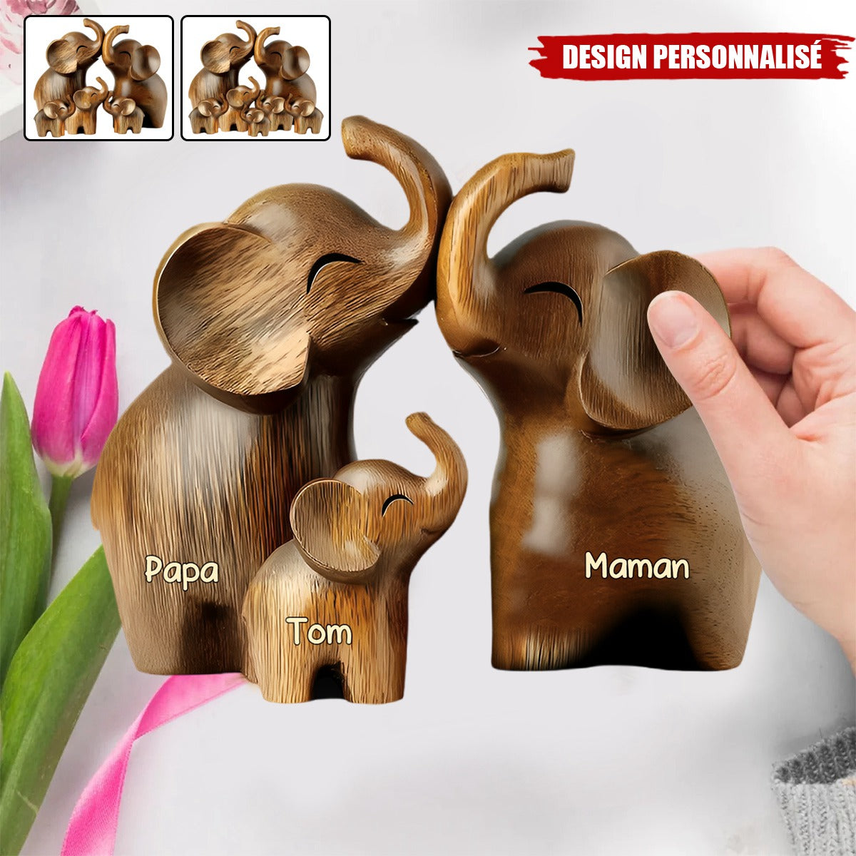 Famille d’Éléphants Personnalisée plaque en acrylique – Cadeau Décoratif Unique pour Parents et Enfants