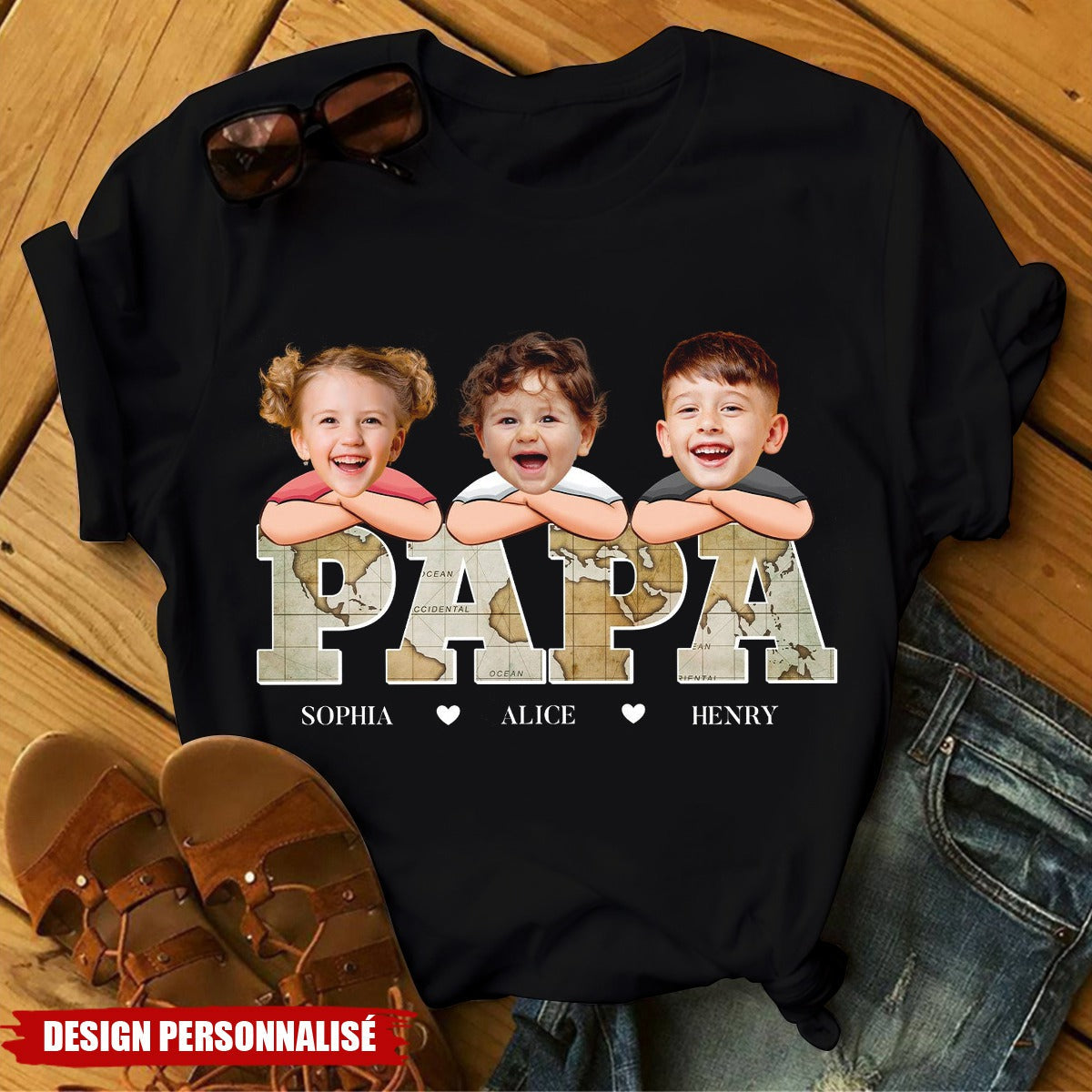 T-shirt personnalisé “PAPA” avec photo des enfants – Cadeau parfait pour la fête des pères