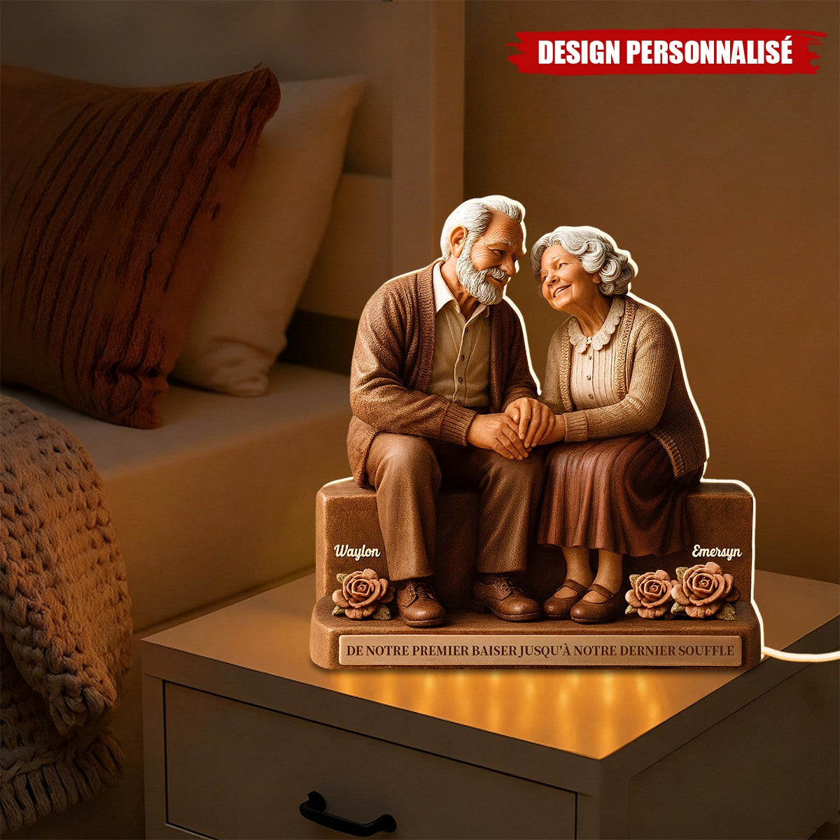 Boîte lumineuse LED Personnalisée Couple – Symbole d’Amour Éternel