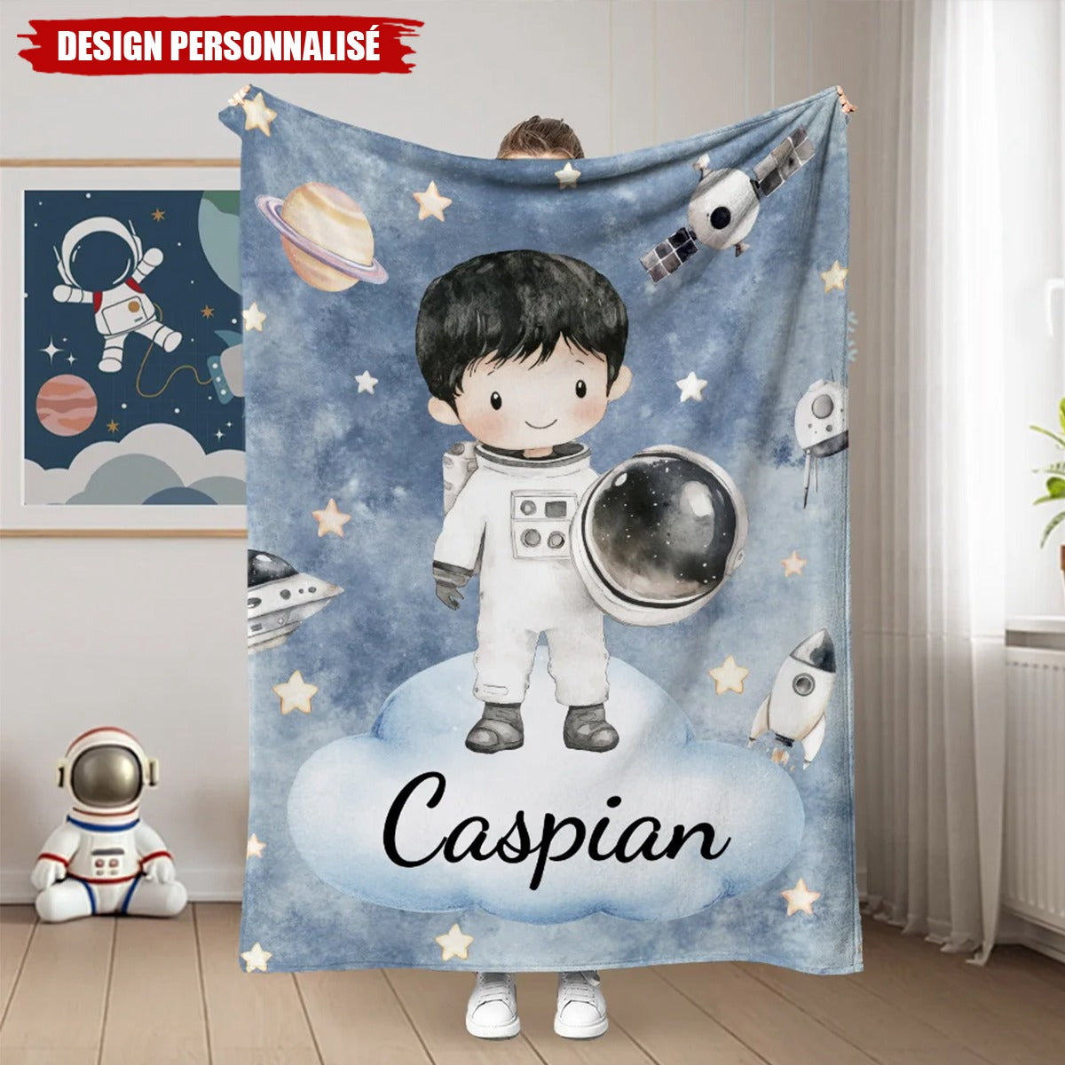 Couverture personnalisée – Astronaute Enfant avec Nom – Cadeau Douillet pour Passionnés d’Espace