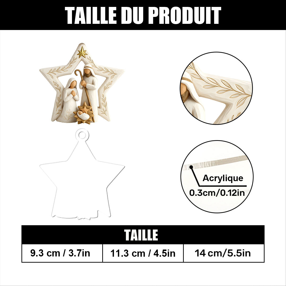 Décoration de Noël Crèche Personnalisée en Forme d’Étoile – Sainte Famille