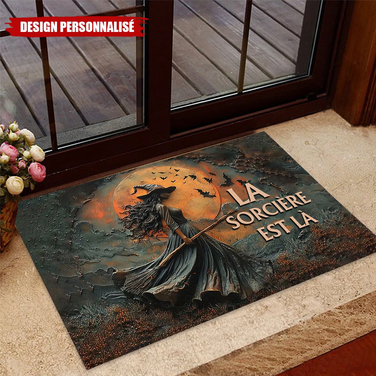 Tapis d’Entrée Halloween Personnalisé – La Sorcière Est Là