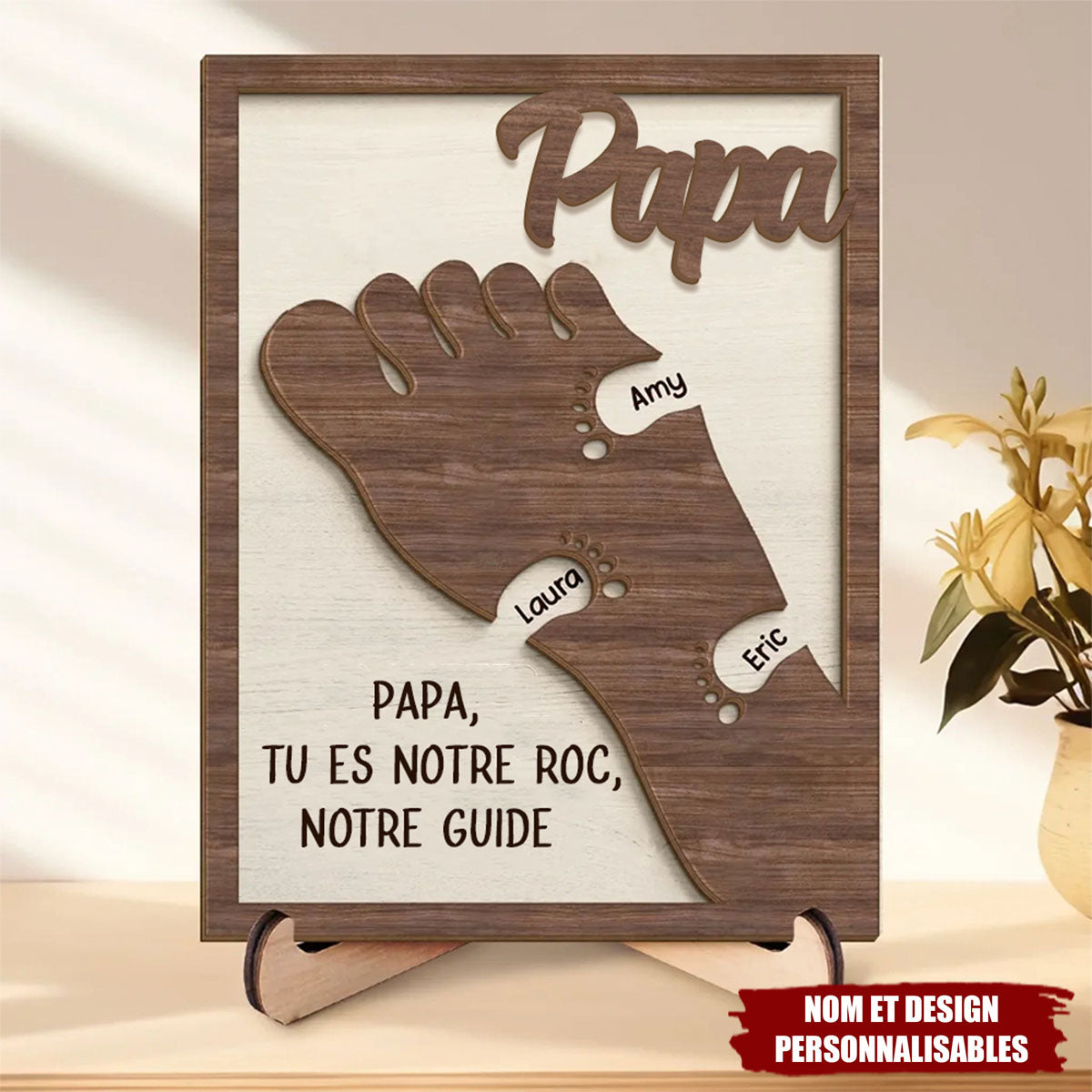 Empreinte de Papa – Panneau en Bois Personnalisé à 2 Couches avec Support – Famille