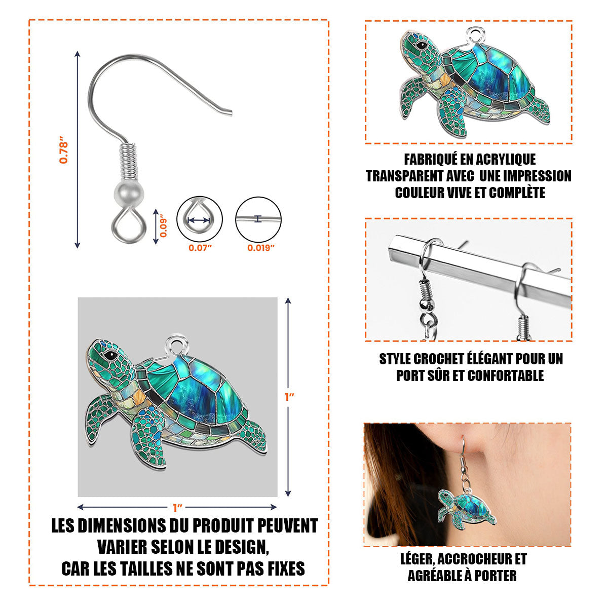 Créoles en Acrylique Personnalisées –  Style Vitrail Inspiré de la Plage