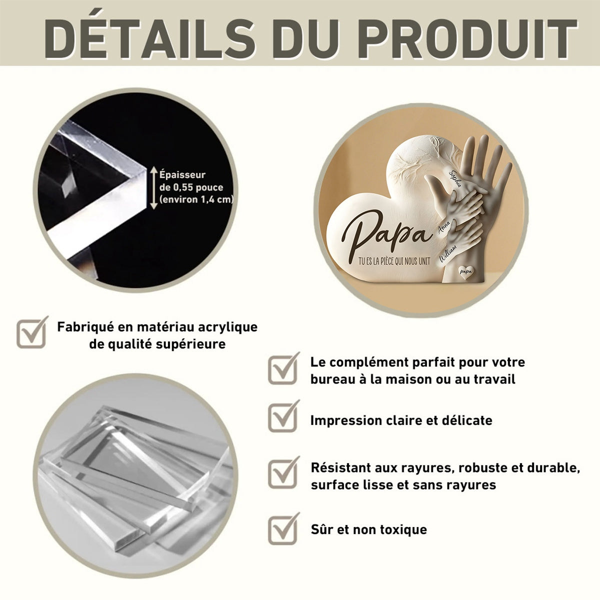 Plaque souvenir pour papa/Maman personnalisée – “Papa/Maman, tu es la pièce qui nous unit”