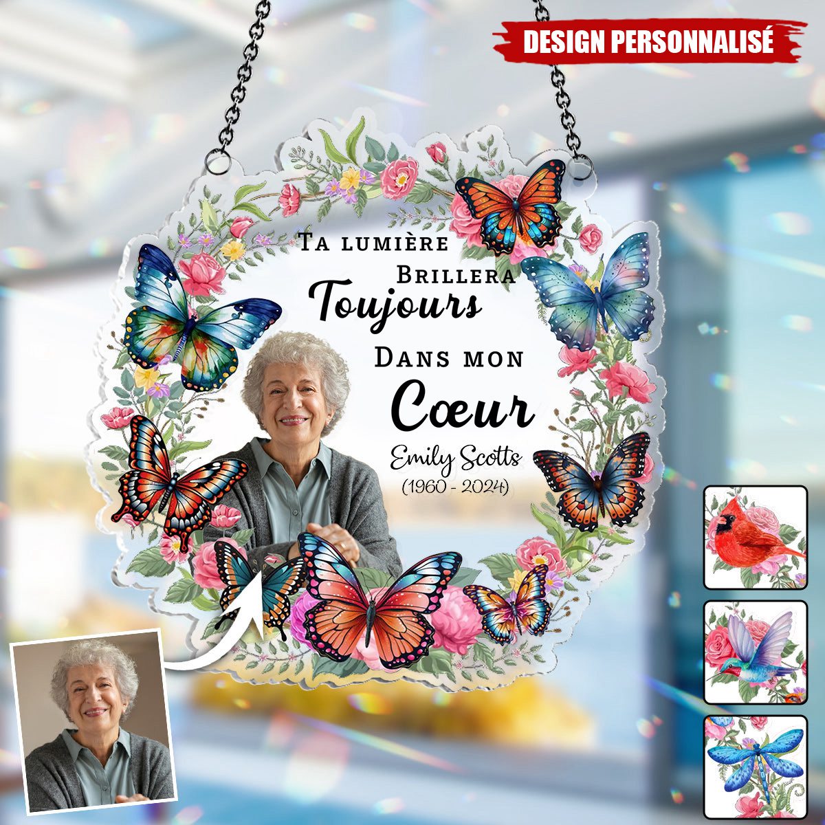 Ornement Attrape-Soleil Personnalisé à Suspendre à la Fenêtre-Mémoire d’un Être Cher