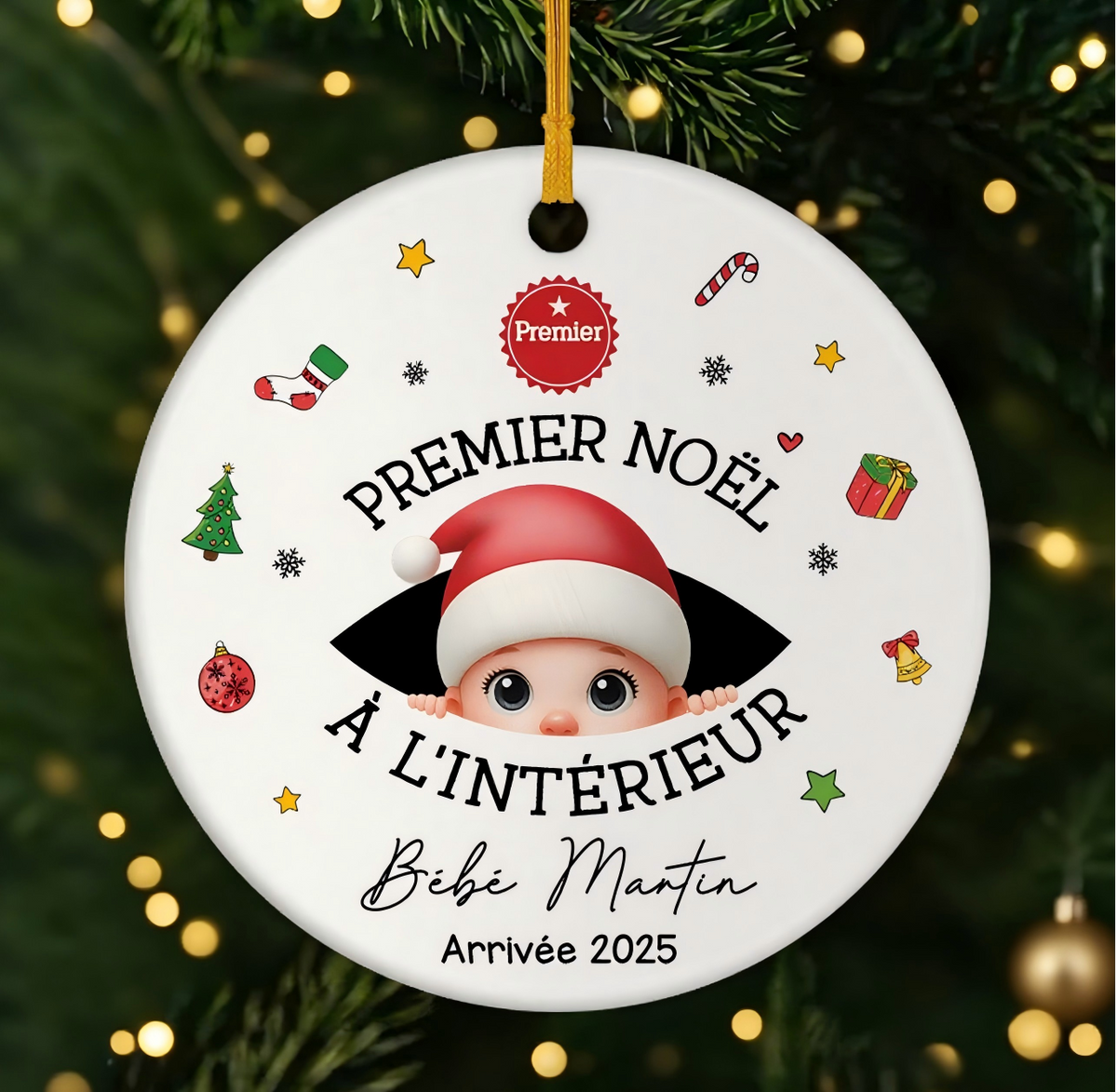 Ornement Noël Céramique Personnalisé - Premier Noël à l’Intérieur